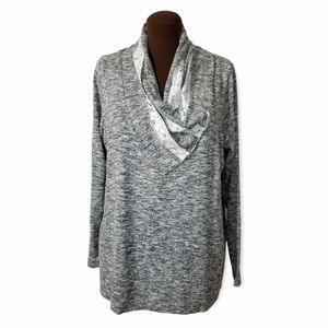 One World Grey Cowl Neck Lace Embellished Long Sleeve Top Woman Size 1X